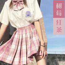  Raspberry black tea jk uniform skirt female genuine girl jK short-sleeved student Japanese plaid pleated skirt college style suit
