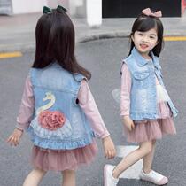 Baby girl denim vest spring and autumn 1-2-3 years old childrens fashion vest waistcoat girls foreign style vest princess tide 5