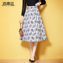 Haiqinglan 2022 spring new womens fashion trend personality all-match printed A-line skirt high waist slim skirt