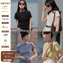 Creamsu white homemade 270g polished knitted short sleeve T-shirt Women summer base shirt black interior top