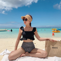 South Koreas new sweet little fragrance double shoulder strap steel bracket small chest gathered bikini split high waist sexy swimsuit woman