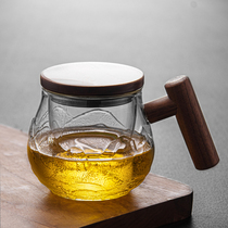 New thickened Wood-held hammer tea water separation tea cup high borosilicate filter tea glass Office three-piece Cup