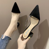 Pointed half slippers women wear 2021 New Spring Korean version of Joker thick with Baotou cool heels Net red womens shoes