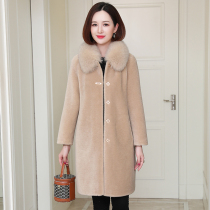 zqqz cashmere coat women long fox fur collar new slim grain wool fur coat 2259