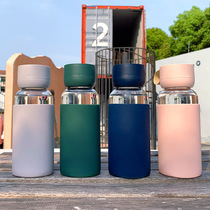 Large-capacity anti-scalding glass cup with strainer tea cup insulating and heat-resistant glass portable water glass with hand men and women