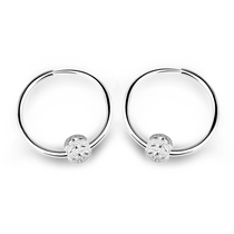 Old silver ear ring 999 sterling silver earrings Female spirit beads fashion circle small ear buckle short hair mothers ear jewelry