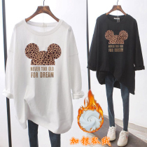 Pure cotton base shirt womens inner match autumn and winter velvet thickened long-sleeved T-shirt womens Korean version loose medium-long wild top