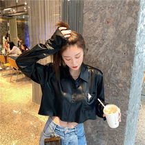 Sexy short leather shirt 2021 autumn new Korean long-sleeved design shirt all-match casual loose top women