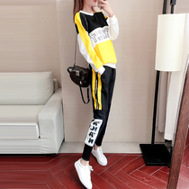 Hong Kong Tide brand autumn leisure sports sweater set female 2021 New Korean fashion thin foreign style two-piece set