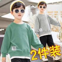 boy's fleece sweatshirt integrated fleece autumn winter children's autumn clothing for big boys bottoming shirt trendy spring autumn 2022 new