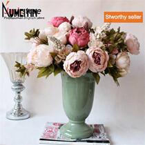  1 Bouquet Artificial Flowers Fall Vivid Peony Fake Leaf Wedd