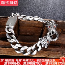 Double leopard head mens bracelet sterling silver jewelry Korean version of domineering wild European and American retro personality tide male simple personality tide