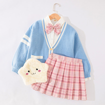 Child Jk Uniform Girl Skirt Suit Spring Clothing Elementary School Kids Genuine 10-year-old sweater Three sets of spring and autumn season Gdress