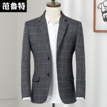 Autumn mens casual single suit mens coat single suit middle-aged Plaid business slim coat autumn and winter mens clothing