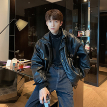 Hualun Winter Tide Brand Versatile Black Handsome Soft Leather Jacket Male Trendy Handsome Tide Jacket