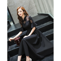 Large size evening dress 2020 new banquet temperament black belly thin fat mm dress dress choir performance female