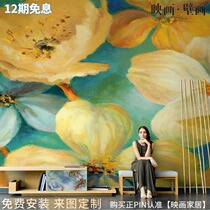 Nordic Hand Painted Oil Painting Floral Chicken Egg Flower Branches Living Room TV Background Wall Paper Seamless Sofa Wallpaper Wall Canvas