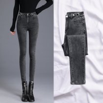 2022 Years High Waist Jeans Women Fall New Smoke Grey Tight Fit Slim Fit High Elasticity Small Feet Long Pants Tide