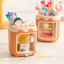Pen holder children girls students desktop high-end ornaments large-capacity creative multi-functional blind box stationery storage box office ins wind transparent grid pen holder home cute school gift