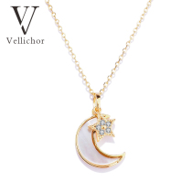 2021 New light luxury niche designer 925 silver star moon necklace female choker temperament tide Net red pendant