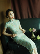 Qipao 2021 The new green medium long style Old Shanghai retro high-end Republic of China Wind fresh and elegant and elegant dress Summer