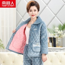 Pajamas female winter old man three layer thickened velvet coral velvet cotton middle-aged and elderly mother winter home suit suit