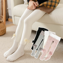 Winter Korean version of female baby plus velvet pantyhose warm vertical stripes big butterfly Princess white bottled jumpsuit