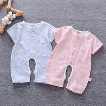 Baby jumpsuit womens baby short sleeve climbing suit cotton summer dress thin 6 months ha dress half sleeve open crotch air conditioning suit 9