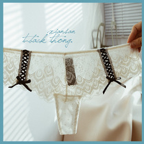 Xian San vanilla peacock ribbon sexy hollow lace thong transparent sexy seamless underwear women