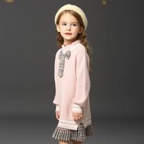 Girls sweater dress College style dress Small fragrant wind Child princess dress Spring female baby velvet knitted skirt