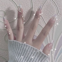 Pearlescent white gem chain nail art Noble wear nail art finished bridal nail fake nail patch nail art