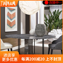 Nordic marble dining table 6 people 8 people Modern simple household dining table round with turntable creative stainless steel dining table
