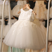 Girl puffy gauze princess dress flower girl white wedding dress children little girl foreign birthday party catwalk spring