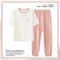 Pajamas women spring and summer new cotton short sleeve pants casual comfort cotton silk ladies home wear two-piece outer wear