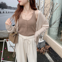 MOBAI 100 hitch hand repair with slim button small harnesses female spring autumn pure color inner lap to wear knitted vest