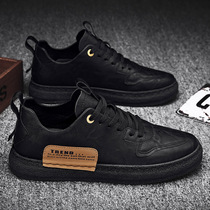 Mens casual leather shoes 2021 New Korean version of Joker trendy shoes black work driving board shoes trend European station autumn