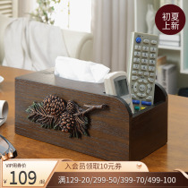 Eurostyle American Wooden Tissue Box Crammy Box Creative Desktop Storage Box Remote Control Storage Box Sub-Format Free Mail