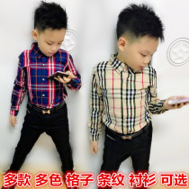 Childrens clothing Spring and Autumn Childrens plaid shirt Boys plaid jacket shirt Childrens cotton shirt Striped shirt top