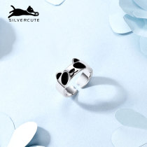 Cute Silver Panda Ring Female Niche Design Tailring 925 Silver Opening Adjustable Forefinger Ring Fashion Personality Ring