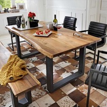 loft wrought iron solid wood dining table and chair combination dining table cafe retro table casual iron table bench