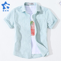 Childrens casual full cotton semi-short sleeve inch shirt boys vertical stripes girls shirt shirt top summer