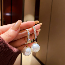 Silver needle simple fashion Zircon pearl drop earrings temperament personality earrings Korean design sense retro earrings for women