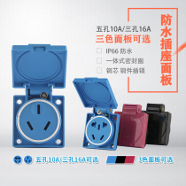 Outdoor waterproof socket industrial IP66 five-hole 16A charging power socket bright and dark installation rainproof outdoor socket panel