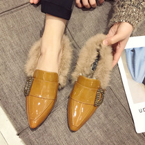 Hairy shoes women wear in autumn and winter 2021 New plus velvet net red a small leather shoes pointed thick heel shoes