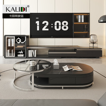 Rock slab coffee table light luxury modern minimalist living room home high-end sense black creative telescopic tempered glass coffee table table