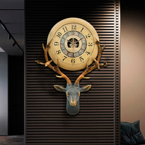 Pure Brass Eurostyle Light Extravagant Clock Hanging Clock Living Room Home Clock American Upscale Creative Fashion Deer Head Wall-mounted Table