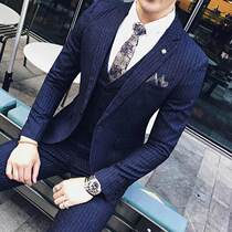 Leisure yuppie suit men Korean trend slim stripe Ruffian handsome groom suit suit men spring wedding ceremony