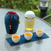 Creative fast guest Cup Anti-hot pot three cups glass portable travel kung fu tea set carrying case tassel