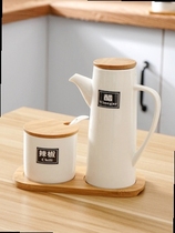 Ceramic oil pot Oil tank Large capacity kitchen oil bottle Glass leak-proof vinegar pot Household seasoning pot Soy sauce vinegar seasoning bottle