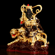 Five-way God of Wealth Riding Tigers and Wushu Wealth Statue Taiwan Shengfan Bronze Gilt and Gold Organt Temple House Buddha Statue